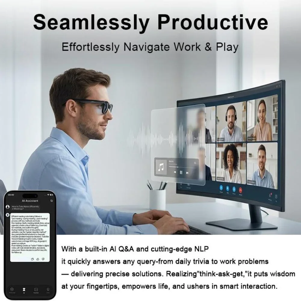 Smart HD Camera Glasses 8MP Photo Video Recording Headphone Mic AI Translation